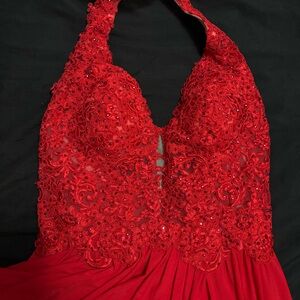 Sherri Hill Red Lace Prom Dress
